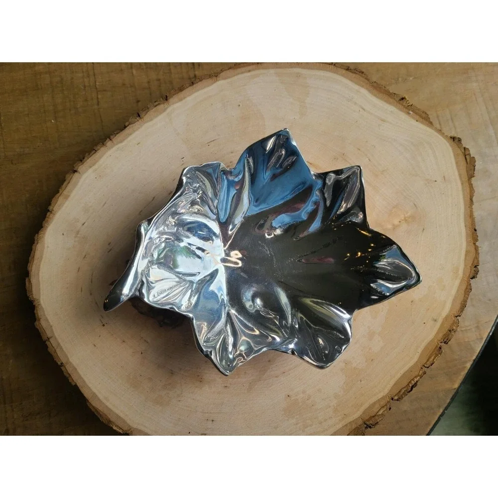 VNTG Metal Holland‎ Boone polished pewter leaf bowl Dish Trinket Jewelry Silver